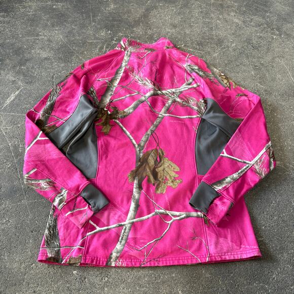 Realtree 1/4 Zip Jacket Womens L Pink Camo Pullover Mock Neck Outdoors - Picture 3 of 8